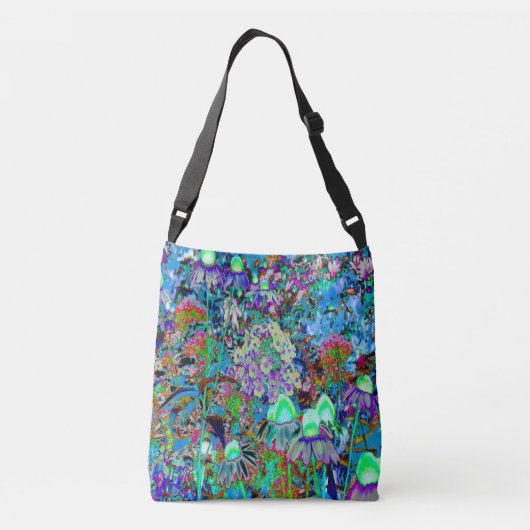 Psychedelic Paars en Lime Green Garden Flowers Crossbody Tas (Achterkant)