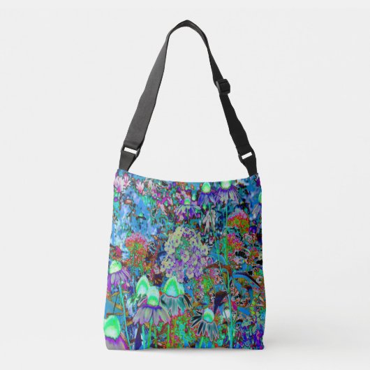 Psychedelic Paars en Lime Green Garden Flowers Crossbody Tas (Voorkant)