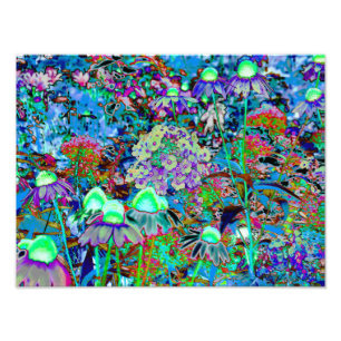 Psychedelic Paars en Lime Green Garden Flowers Foto Afdruk