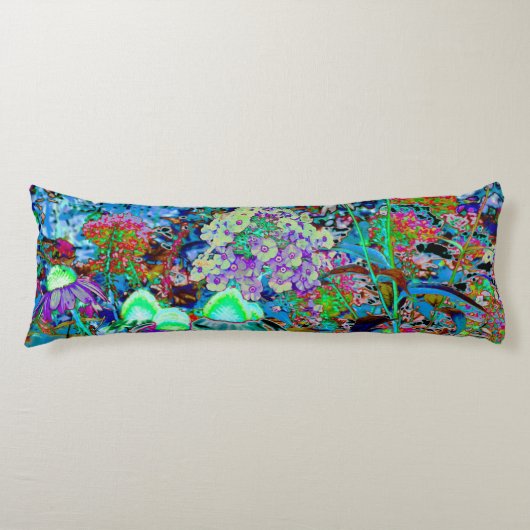 Psychedelic Paars en Lime Green Garden Flowers Lichaamskussen (Voorkant)
