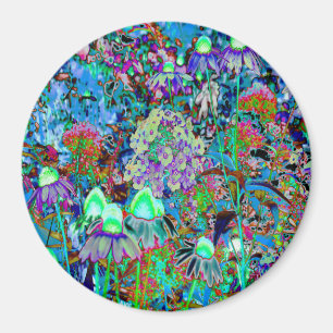 Psychedelic Paars en Lime Green Garden Flowers Magneet
