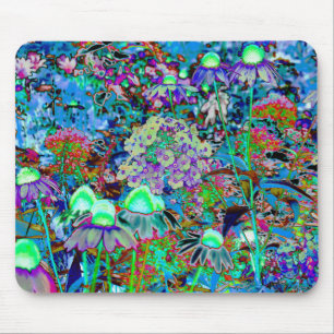 Psychedelic Paars en Lime Green Garden Flowers Muismat
