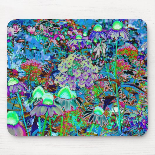 Psychedelic Paars en Lime Green Garden Flowers Muismat (Voorkant)
