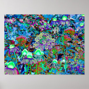 Psychedelic Paars en Lime Green Garden Flowers Poster