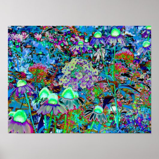 Psychedelic Paars en Lime Green Garden Flowers Poster (Voorkant)