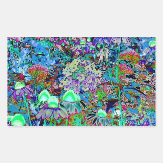 Psychedelic Paars en Lime Green Garden Flowers Rechthoekige Sticker (Voorkant)