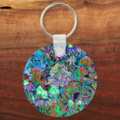 Psychedelic Paars en Lime Green Garden Flowers Sleutelhanger (Voorkant)