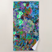 Psychedelic Paars en Lime Green Garden Flowers Strandlaken (Voorkant)