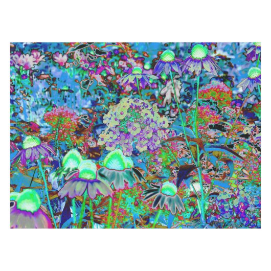 Psychedelic Paars en Lime Green Garden Flowers Tafelkleed (Voorkant (Horizontaal))
