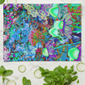 Psychedelic Paars en Lime Green Garden Flowers Theedoek (Gevouwen)