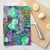 Psychedelic Paars en Lime Green Garden Flowers Theedoek (Quarter Fold)