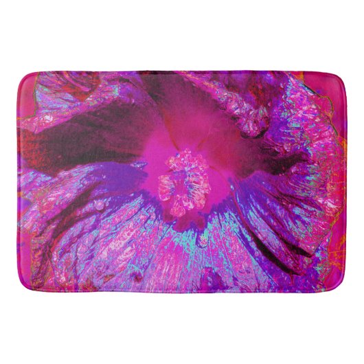 Psychedelic Paars en Magenta Hibiscus Flower Badmat (Voorkant)