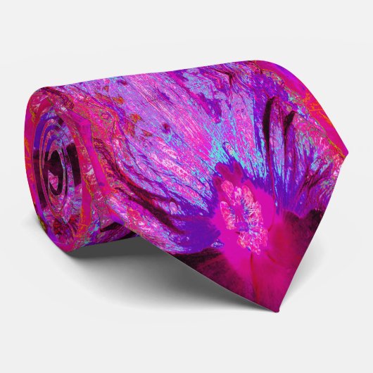 Psychedelic Paars en Magenta Hibiscus Flower Stropdas (Opgerold)