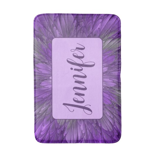 Psychedelic Paars Flower Abstract fractal Name Badmat (Voorkant Verticaal)