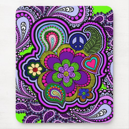 Psychedelic Paars Paisley Mousepad Muismat (Voorkant)