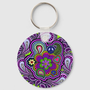 Psychedelic Paars Paisley Sleutelhanger