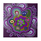 Psychedelic Paars Paisley Tile Tegeltje (Voorkant)