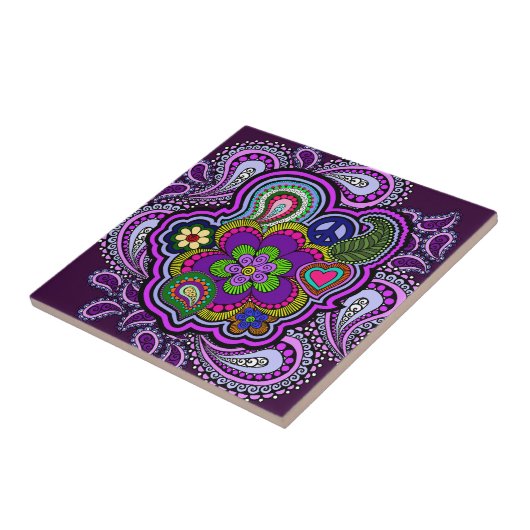 Psychedelic Paars Paisley Tile Tegeltje (Zijkant)