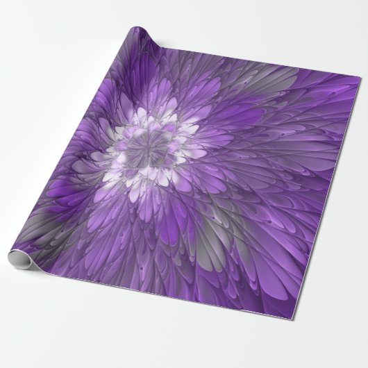 Psychedelic Paarse Flower Abstract fractal Art Cadeaupapier (Uitgerold)