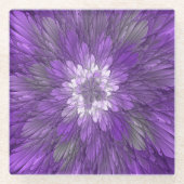 Psychedelic Paarse Flower Abstract fractal Art Glazen Onderzetter (Voorkant)