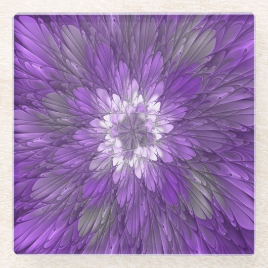 Psychedelic Paarse Flower Abstract fractal Art Glazen Onderzetter (Voorkant)