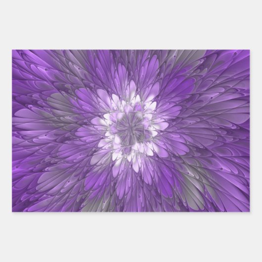 Psychedelic Paarse Flower Abstract fractal Art Inpakpapier Vel (Voorkant 2)