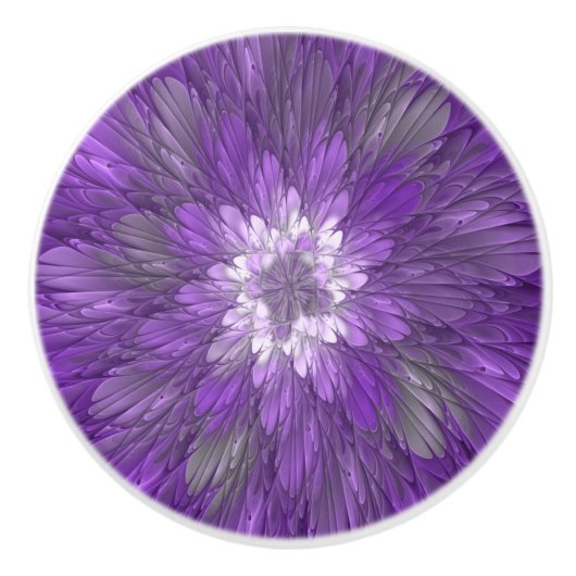 Psychedelic Paarse Flower Abstract fractal Art Keramische Knop (Voorkant)