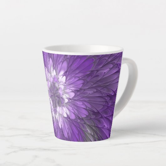 Psychedelic Paarse Flower Abstract fractal Art Latte Mok (Rechterhoek)