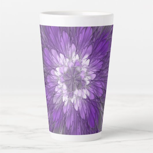 Psychedelic Paarse Flower Abstract fractal Art Latte Mok (Voorkant)