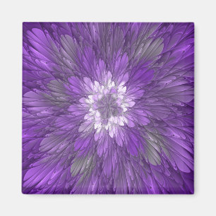 Psychedelic Paarse Flower Abstract fractal Art Magneet
