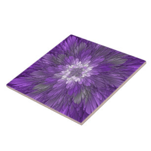 Psychedelic Paarse Flower Abstract fractal Art Tegeltje