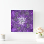 Psychedelic Paarse Flower Abstract fractal Art Vierkante Klok (Huis)