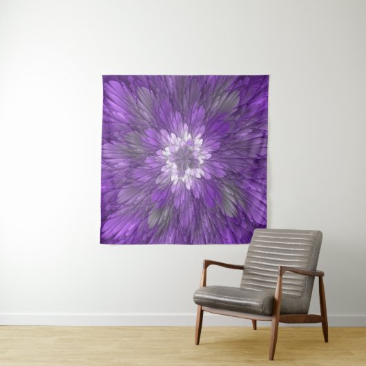 Psychedelic Paarse Flower Abstract fractal Art Wandkleed (In situ)