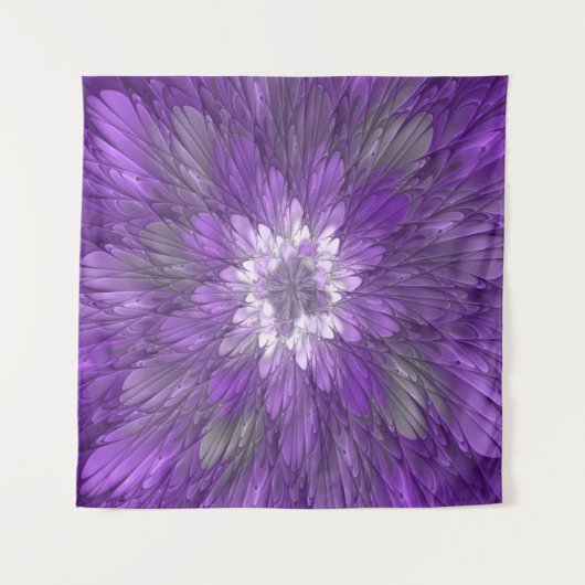 Psychedelic Paarse Flower Abstract fractal Art Wandkleed (Voorkant)