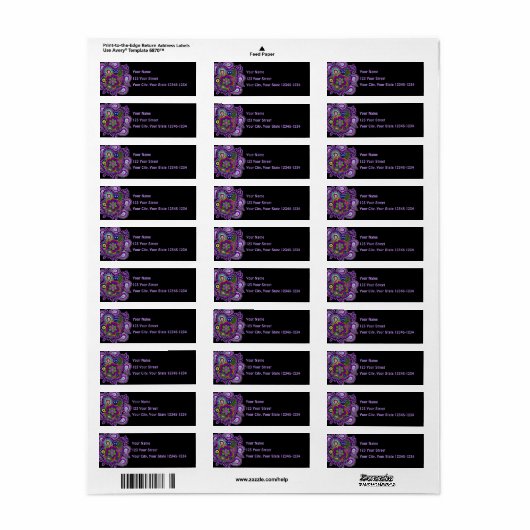 Psychedelic Paarse Paisley retour adres label (Full Sheet)