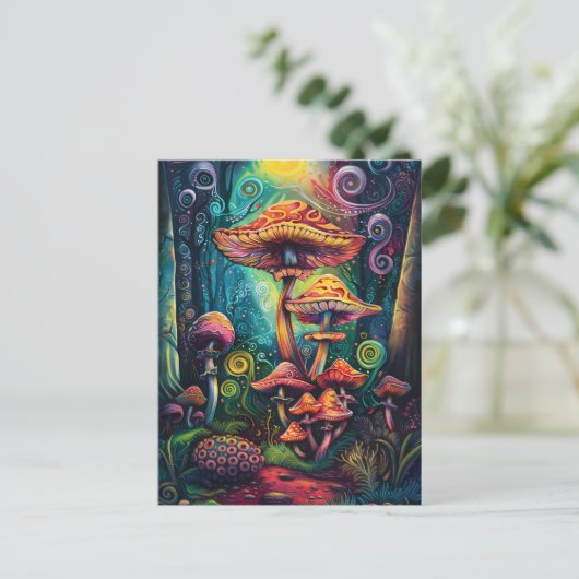 Psychedelic paddenstoelen Funky kleurrijke kunstwe Briefkaart (Staand voorkant)