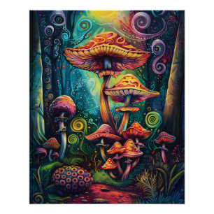 Psychedelic paddenstoelen Funky kleurrijke kunstwe Perfect Poster