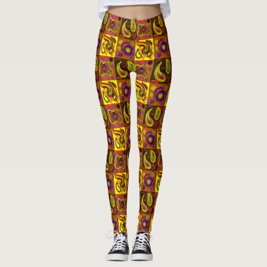 Psychedelic Paisley Check Print Leggings (Voorkant)