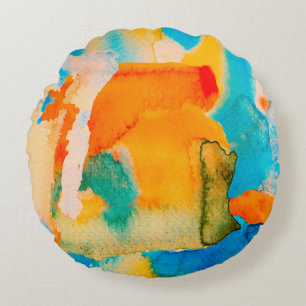 Psychedelic Paper. Klassiek blauw en Lush Lava Red Rond Kussen