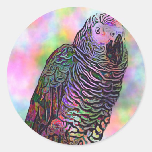 Psychedelic Parrot Ronde Sticker (Voorkant)