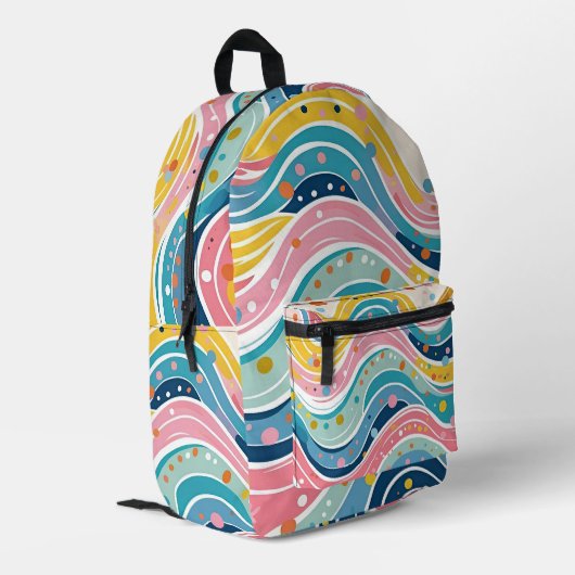 Psychedelic Pastel Rainbow Wave Design Bedrukte Rugzak (Achterkant Hoek Links)