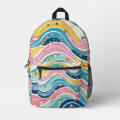 Psychedelic Pastel Rainbow Wave Design Bedrukte Rugzak (Voorkant)