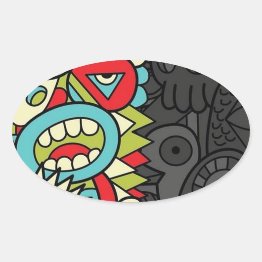 Psychedelic Patterns Ovale Sticker (Voorkant)
