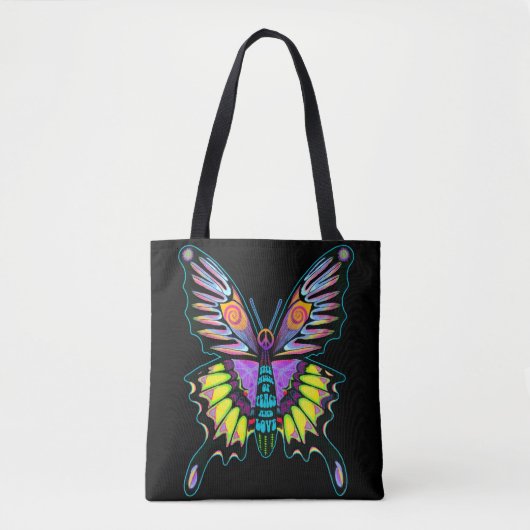 Psychedelic Peace Butterfly Tote Bag (Voorkant)