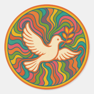 Psychedelic Peace Dove Retro 70s Colorful Groovy  Ronde Sticker