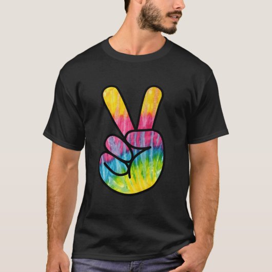 Psychedelic Peace Fingers Hand Sign T-shirt (Voorkant)