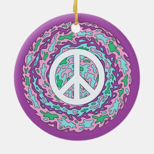 Psychedelic Peace Keramisch Ornament (Achterkant)