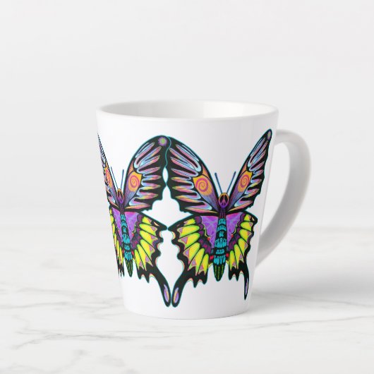 Psychedelic Peace Love Music Butterfly Latte Mok (Rechterhoek)