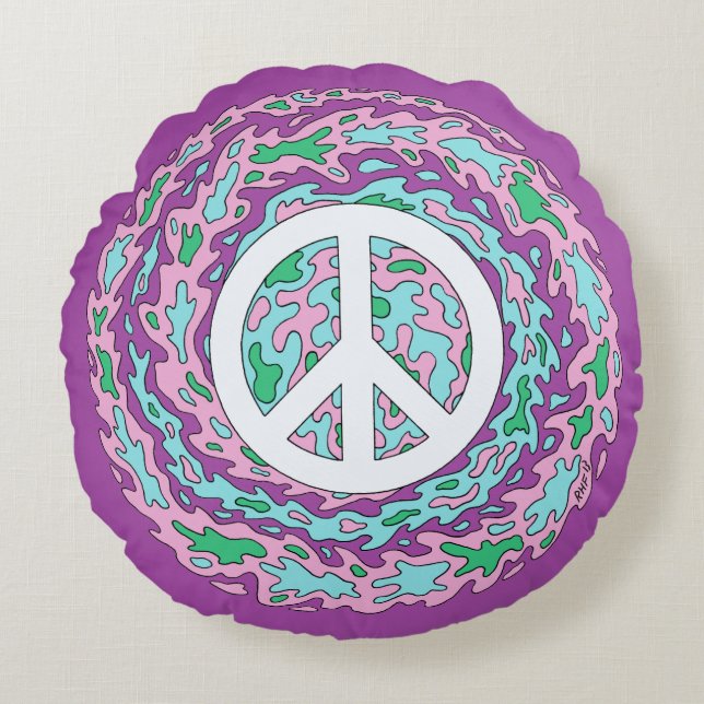 Psychedelic Peace Rond Kussen (Voorkant)