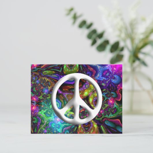 Psychedelic Peace Sign 60s Hippy Chic Briefkaart (Staand voorkant)